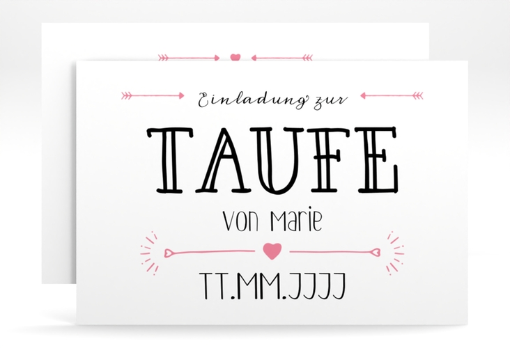 Taufeinladung Lettering A6 Karte quer rosa