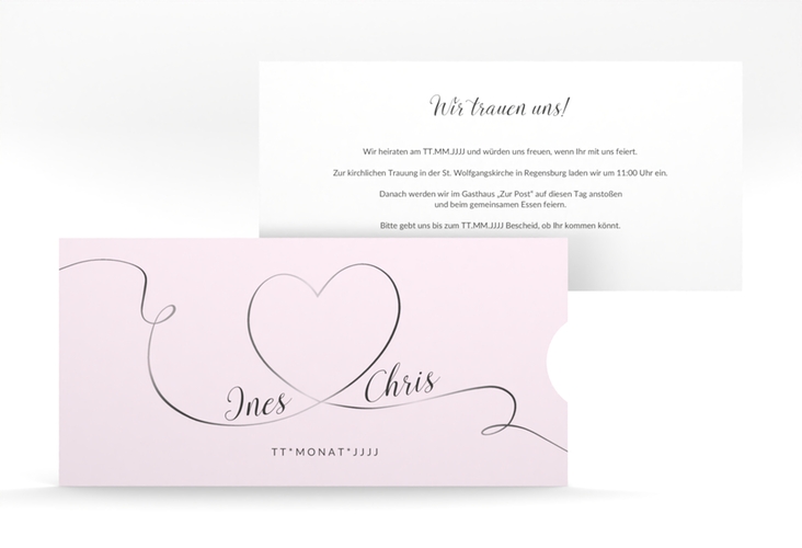 Hochzeitseinladung Dolce Einsteckkarte rosa hochglanz