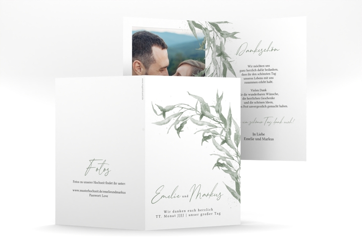 Danksagungskarte Hochzeit Eucalyptus Green A6 Klappkarte hoch mit Gräsern und Trockenblumen für Boho-Hochzeit
