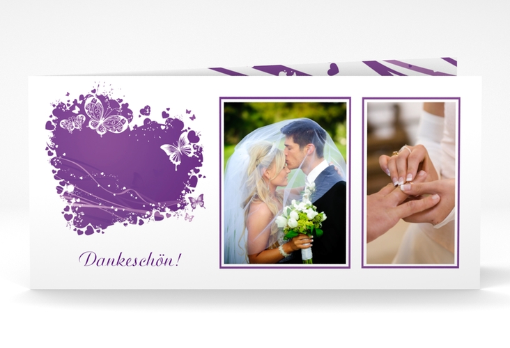 Danksagungskarte Hochzeit Mailand lange Klappkarte quer lila hochglanz