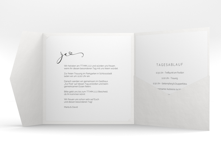 Hochzeitseinladung Jawort Pocketfold Kraftpapier hochglanz modern minimalistisch mit veredelter Aufschrift