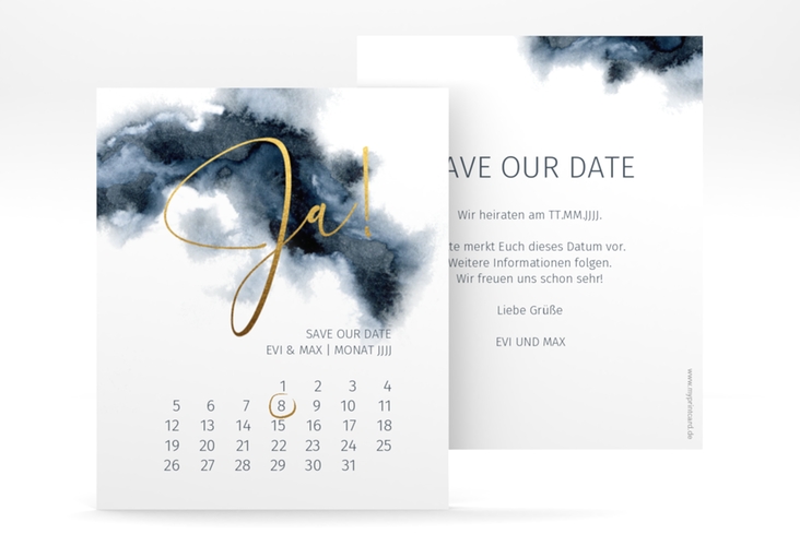 Save the Date-Kalenderblatt Aquarellic Kalenderblatt-Karte weiss hochglanz