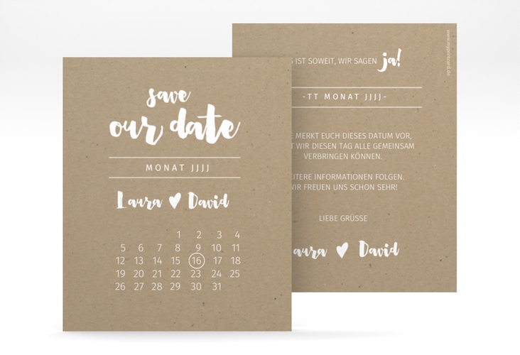 Save the Date-Kalenderblatt Letterbox Kalenderblatt-Karte Kraftpapier hochglanz