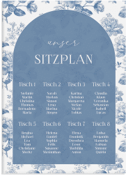 Sitzplan Leinwand Hochzeit Blue Floral 50 x 70 cm Leinwand blau mit blauem Blumenmuster auf weißem Grund