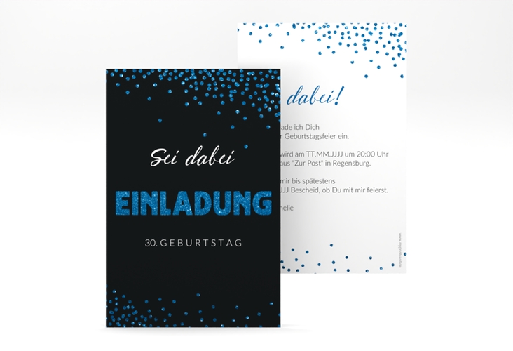 Einladung Geburtstag Glitzer A6 Karte hoch blau