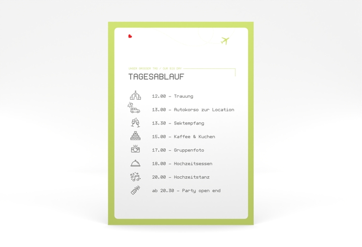 Tagesablauf Poster Hochzeit Weddingpass 50 x 70 cm Poster gruen