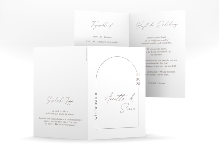 Einladungskarte Hochzeit Rundung A6 Klappkarte hoch weiss hochglanz