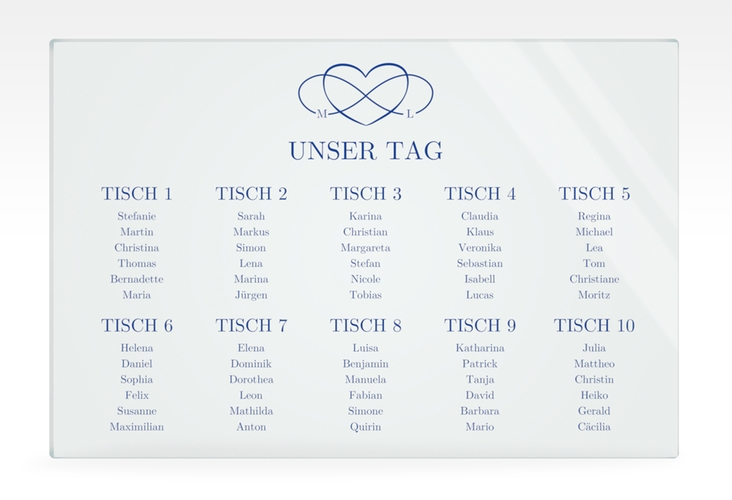 Sitzplan Acryl Hochzeit Infinity 60 x 40 cm Acryl blau