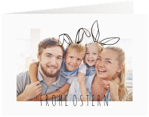 Osterkarte Hasenohren A6 Klappkarte quer weiss mit Familienfoto