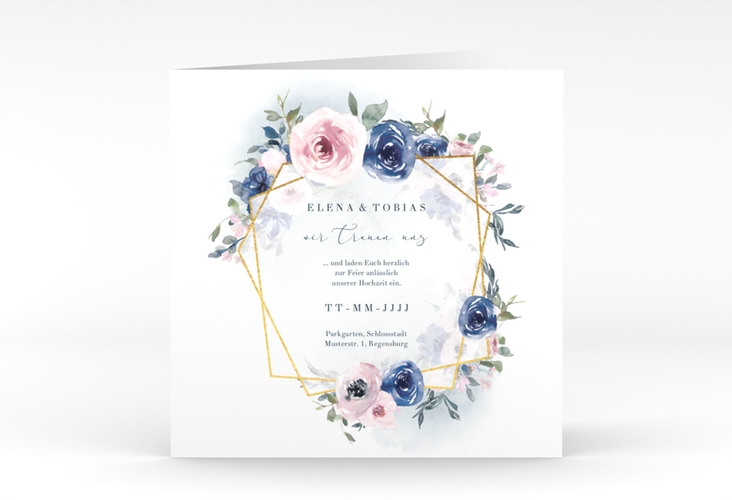 Hochzeitseinladung Dustyblue quadr. Klappkarte