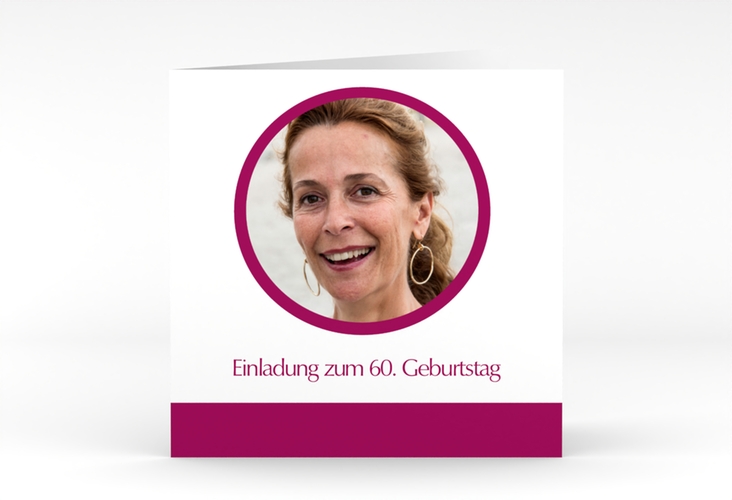 Einladung 60. Geburtstag Anton/Antonia quadr. Klappkarte pink schlicht mit Foto