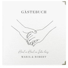 Klick: Details zu Gästebuch Selection Hochzeit "Hands" anzeigen Gästebuch Selection Hochzeit Hands Leinen-Hardcover weiss mit sich haltenden Händen im Monoline-Stil