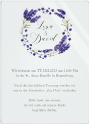 Klick: Details zu Acryl-Hochzeitseinladung "Lavendel" anzeigen Acryl-Hochzeitseinladung Lavendel Acrylkarte hoch lila
