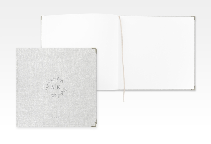 Gästebuch Selection Hochzeit Filigrana Leinen-Hardcover in reduziertem Design mit Initialen und zartem Blätterkranz