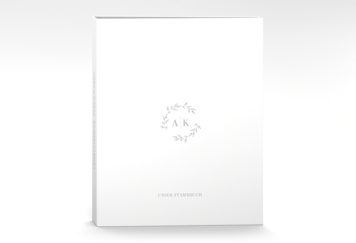 Stammbuch A4 Filigrana Stammbuch A4 grau in reduziertem Design mit Initialen und zartem Blätterkranz