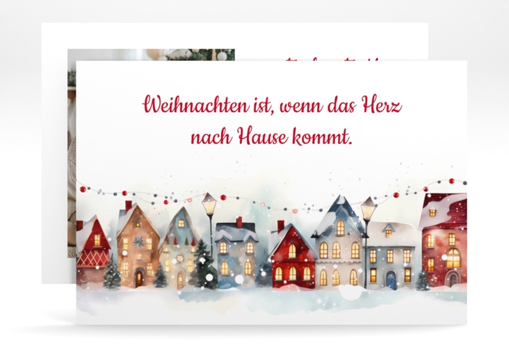 Weihnachtskarte Winderstadt A6 Karte quer weiss für Weihnachtsgrüße mit Familienfoto