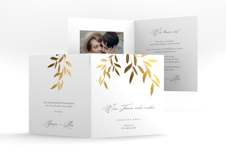 Hochzeitseinladung Demure quadr. Klappkarte weiss hochglanz