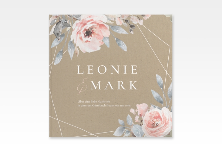 Gästebuch Selection Hochzeit Perfection Leinen-Hardcover Kraftpapier mit rosa Rosen