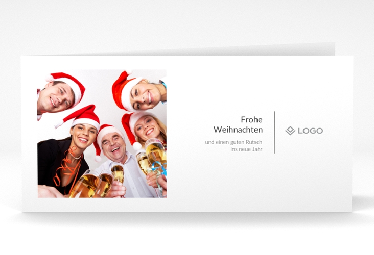Geschäftliche Weihnachtskarte Weihnachtsfeier lange Klappkarte quer mit Logo und Foto für Firmen
