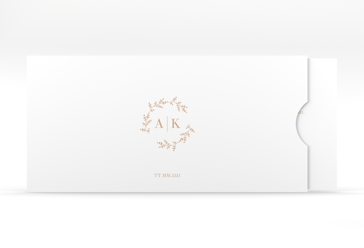 Hochzeitseinladung Filigrana Einsteckkarte beige hochglanz in reduziertem Design mit Initialen und zartem Blätterkranz