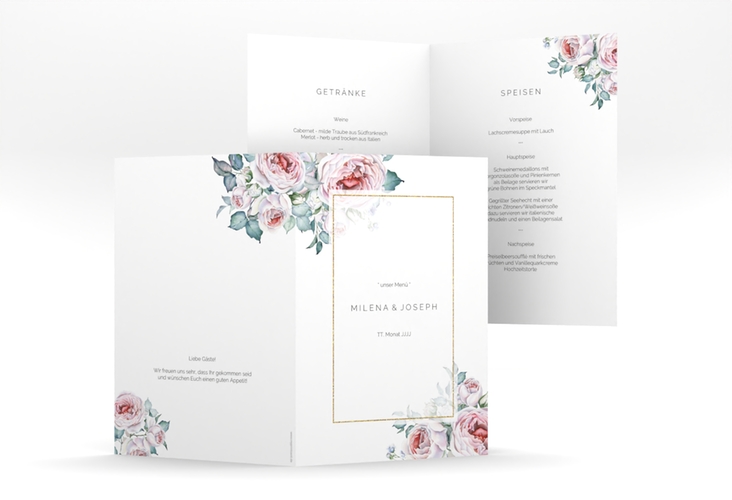 Menükarte Hochzeit Embrace A5 Klappkarte hoch weiss hochglanz