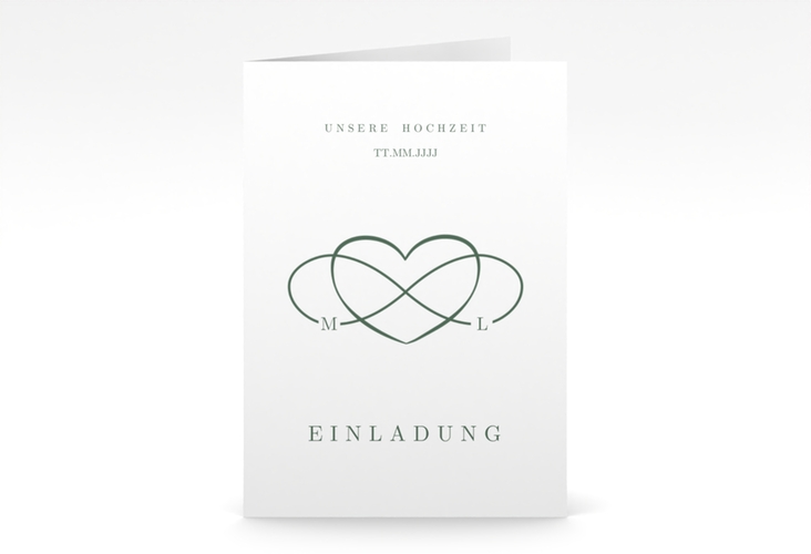 Einladungskarte Hochzeit Infinity A6 Klappkarte hoch gruen