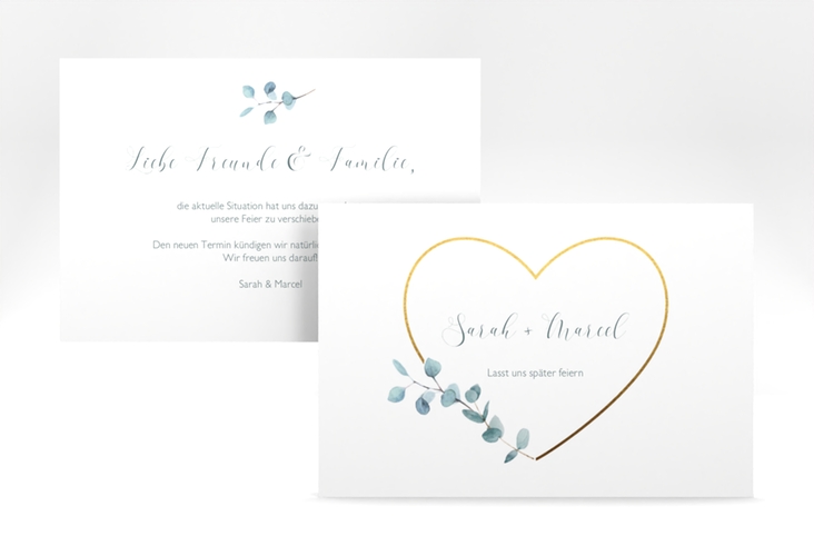 Change the Date-Karte Greenheart A6 Karte quer mit elegantem Herz und Eukalyptus-Zweig
