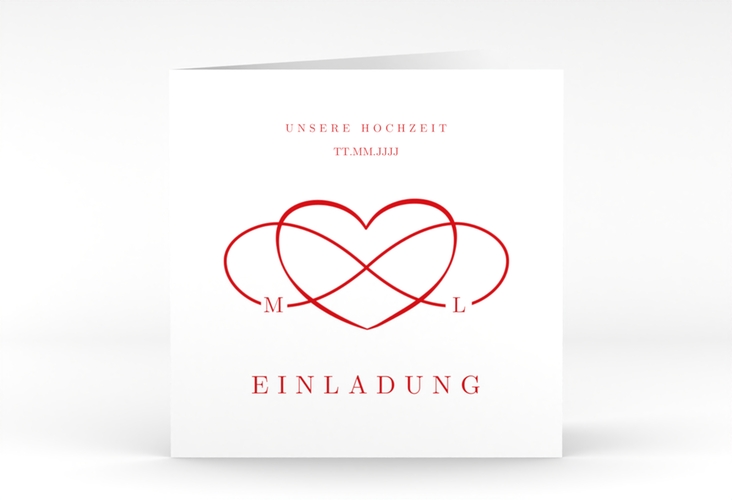 Hochzeitseinladung Infinity quadr. Klappkarte rot hochglanz
