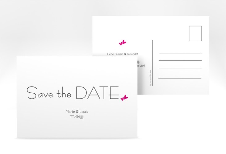 Save the Date-Postkarte Twohearts A6 Postkarte pink