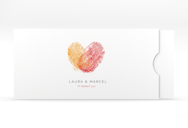 Hochzeitseinladung Fingerprint Einsteckkarte rot schlicht mit Fingerabdruck-Motiv