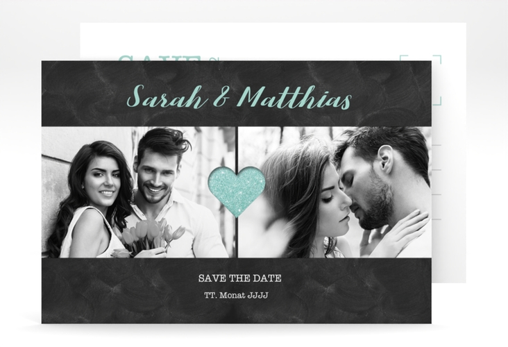 Save the Date-Postkarte Sparkly A6 Postkarte tuerkis hochglanz
