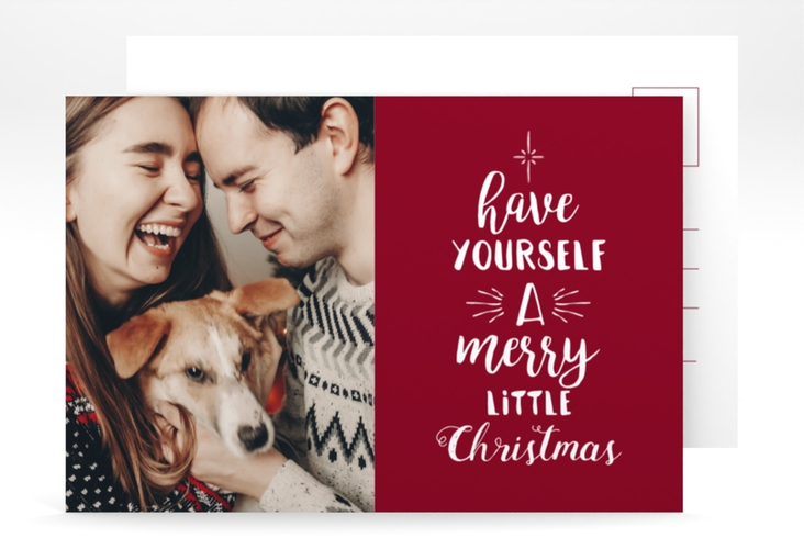 Weihnachtskarte Winterfreuden A6 Postkarte rot im Handlettering-Stil mit Foto