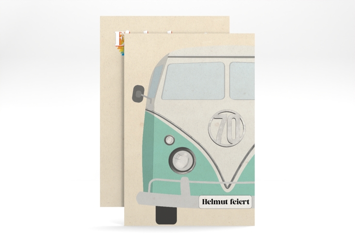 Einladung 70. Geburtstag Retrobus A6 Karte hoch