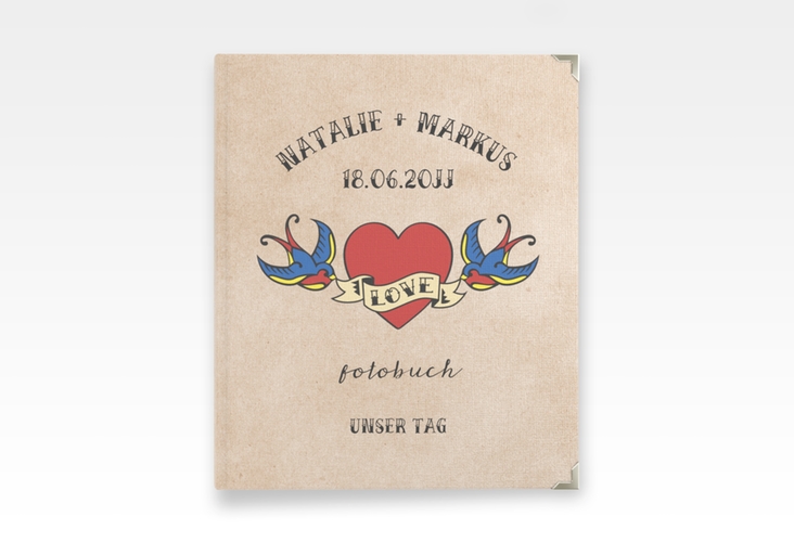 Hochzeitsalbum Tattoo 21 x 25 cm mit Herz und zwei Schwalben