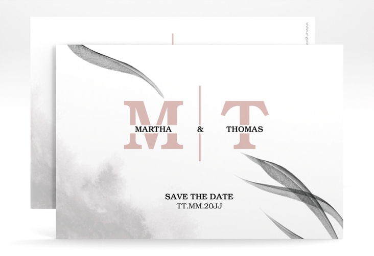 Save the Date-Karte Initialen A6 Karte quer weiss hochglanz