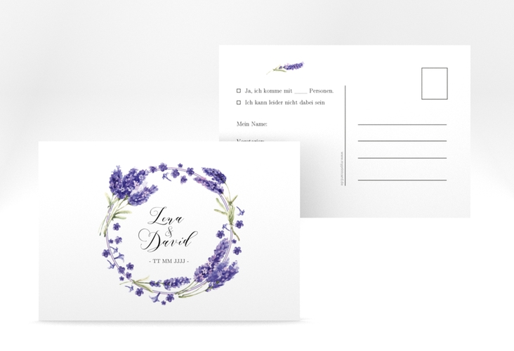 Antwortkarte Hochzeit Lavendel A6 Postkarte hochglanz