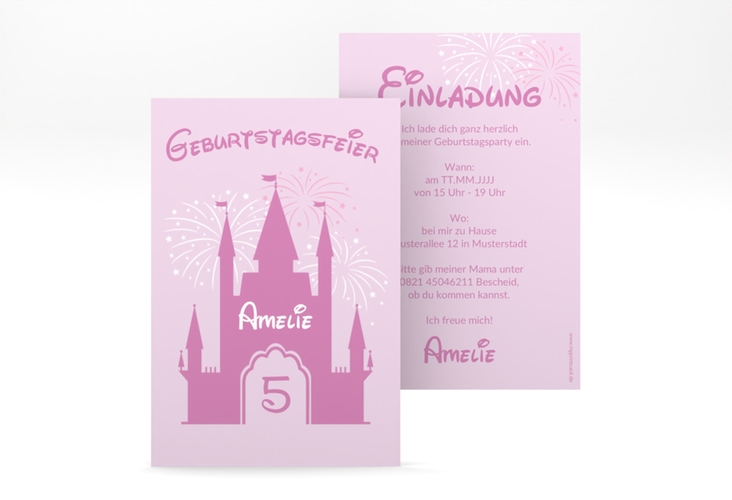 Einladungskarte Kindergeburtstag Schloss A6 Karte hoch rosa