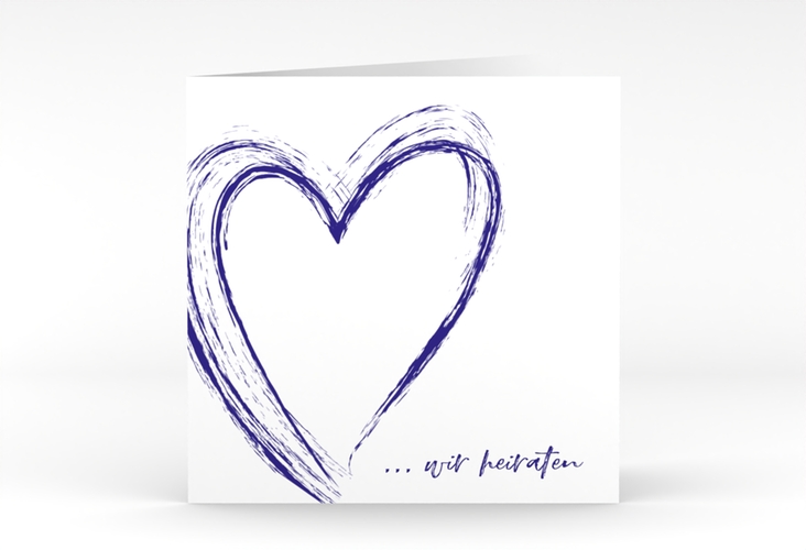 Hochzeitseinladung Liebe quadr. Klappkarte blau hochglanz