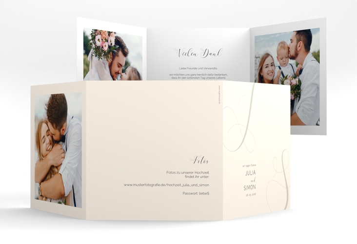 Dankeskarte Hochzeit Eheschließung quadr. Doppel-Klappkarte beige