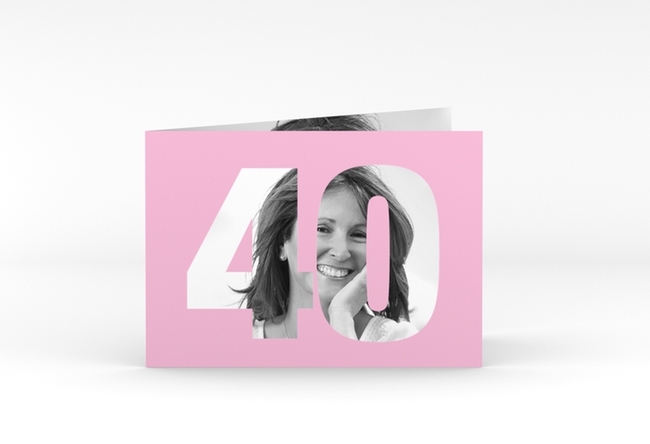 Einladung 40. Geburtstag Numbers A6 Klappkarte quer rosa