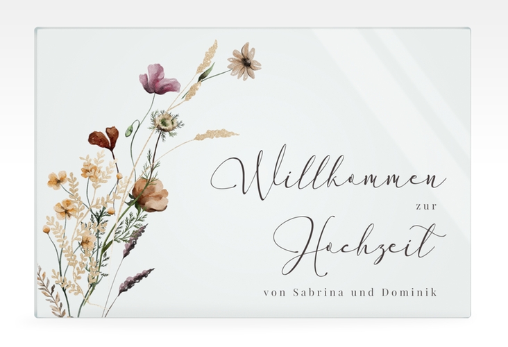 Willkommensschild Acryl Sauvages 60 x 40 cm Acryl mit getrockneten Wiesenblumen