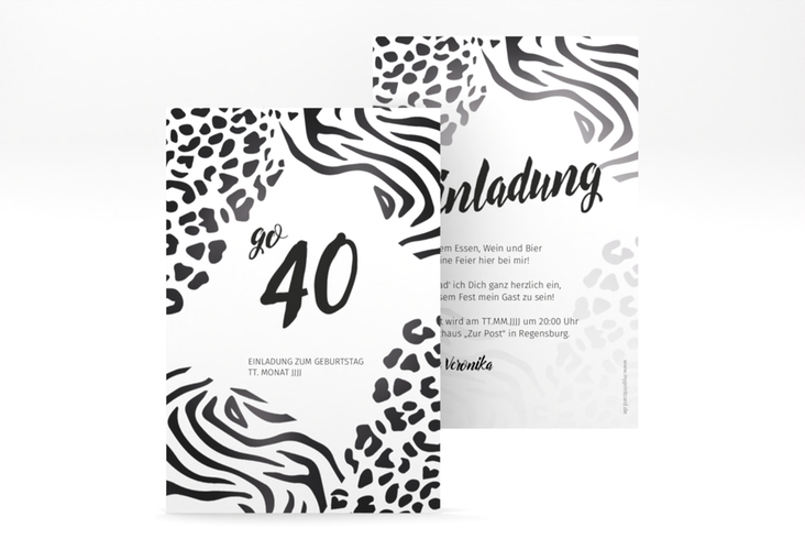 Einladung 40. Geburtstag Wild A6 Karte hoch mit Leopardenmuster