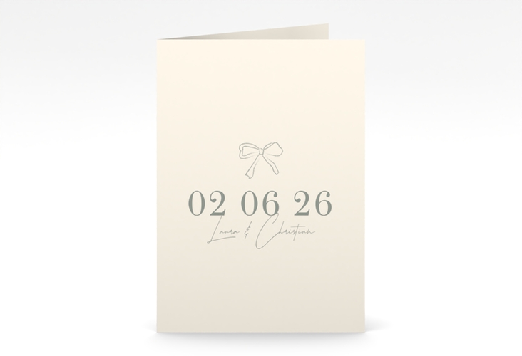 Einladungskarte Hochzeit Bow A6 Klappkarte hoch beige mit Gräsern und Trockenblumen für Boho-Hochzeit