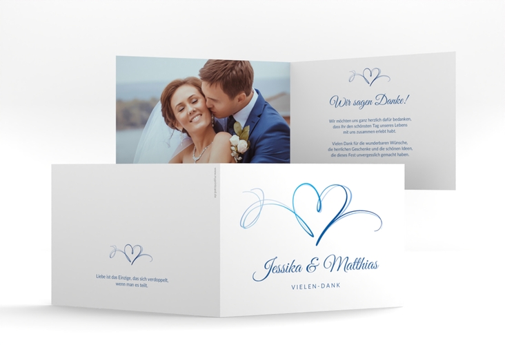 Danksagungskarte Hochzeit Envie A6 Klappkarte quer blau hochglanz