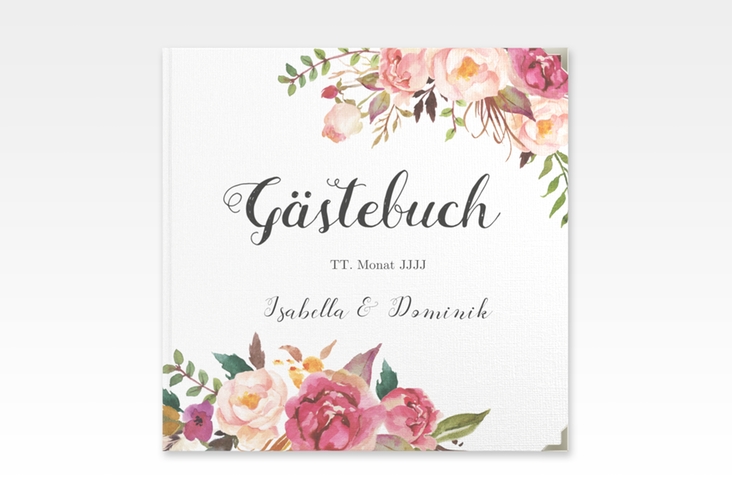 Gästebuch Selection Hochzeit Flowers Leinen-Hardcover weiss mit bunten Aquarell-Blumen