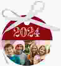 Geschenkanhänger Weihnachten Besinnlichkeit Geschenkanhänger, rund rot zum Personalisieren mit Jahreszahl und Foto