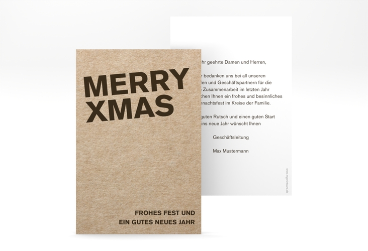Geschäftliche Weihnachtskarte Cardboard A6 Karte hoch hochglanz modern in Kraftpapier-Optik
