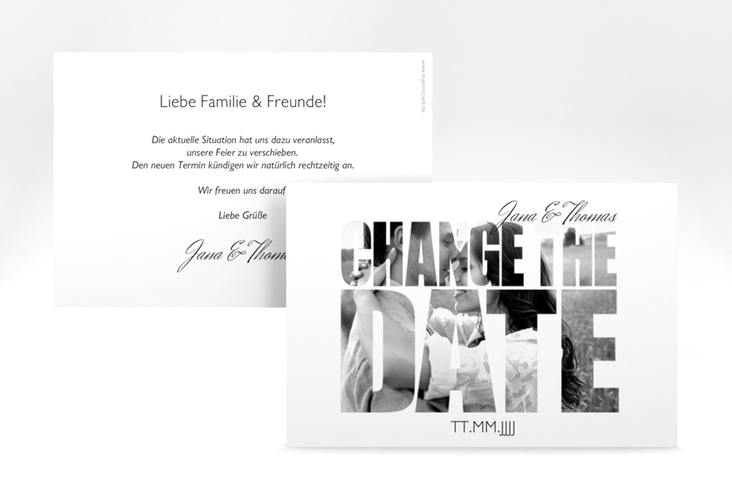 Change the Date-Karte Hochzeit Letters A6 Karte quer weiss hochglanz