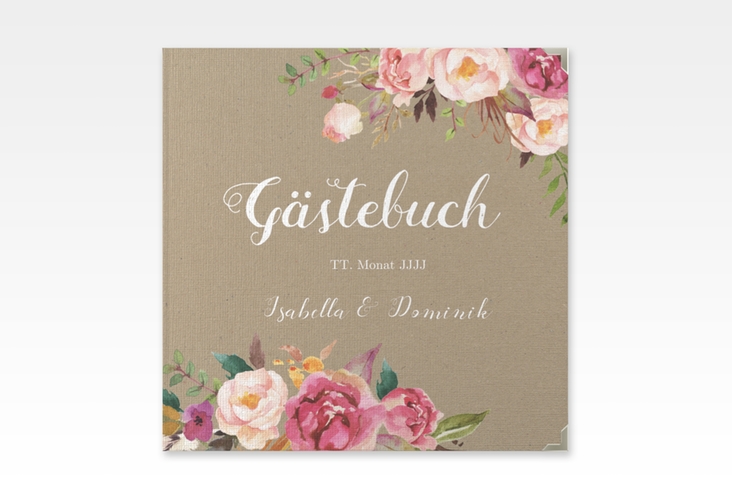 Gästebuch Selection Hochzeit Flowers Leinen-Hardcover Kraftpapier mit bunten Aquarell-Blumen