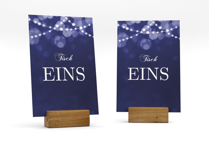 Tischnummer Hochzeit Lichtspiel Tischaufsteller blau